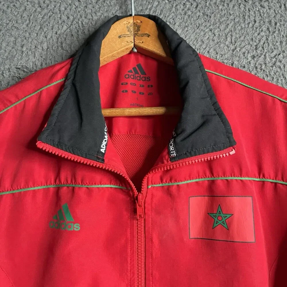 Adidas Track Jacket Mens Small Red Morocco Soccer National Team Full Zip